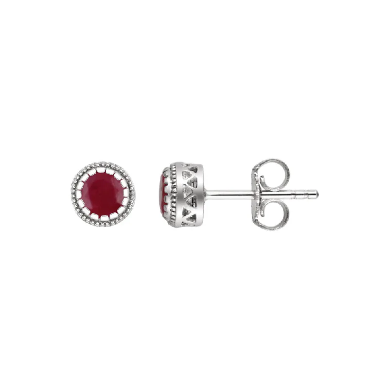 Crystal and Gemstone Earrings-Ruby July Birthstone 8mm Stud Earrings in 14k White Gold