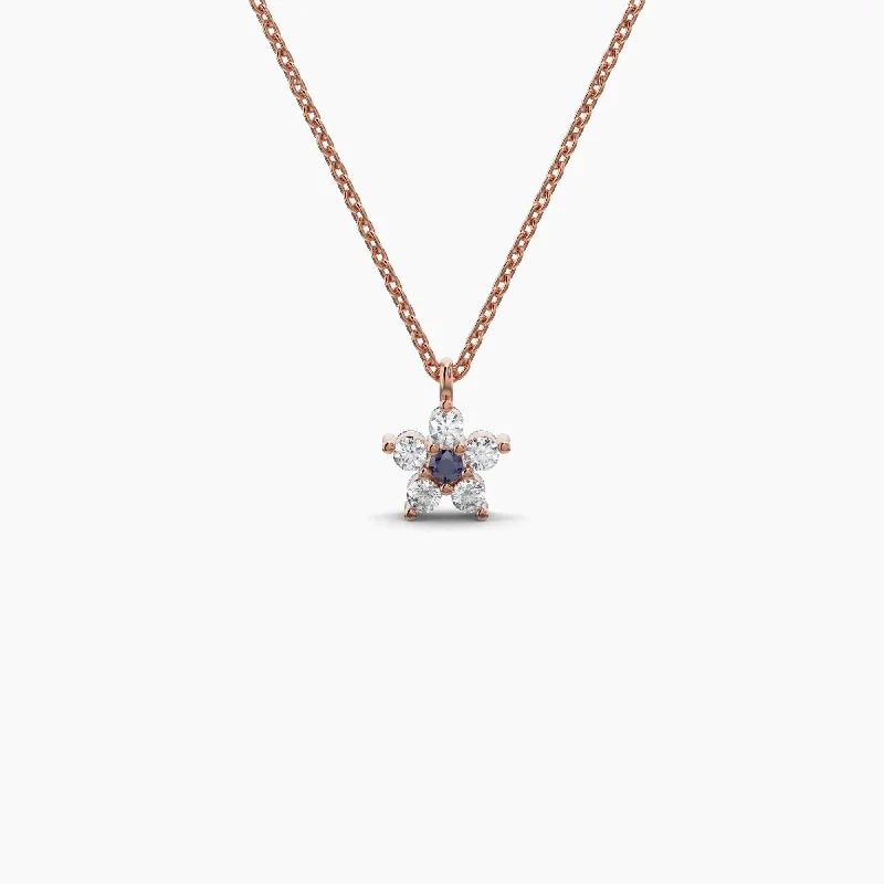 Layered Chain Necklaces-Double Sided Diamond & Sapphire Flower Necklace