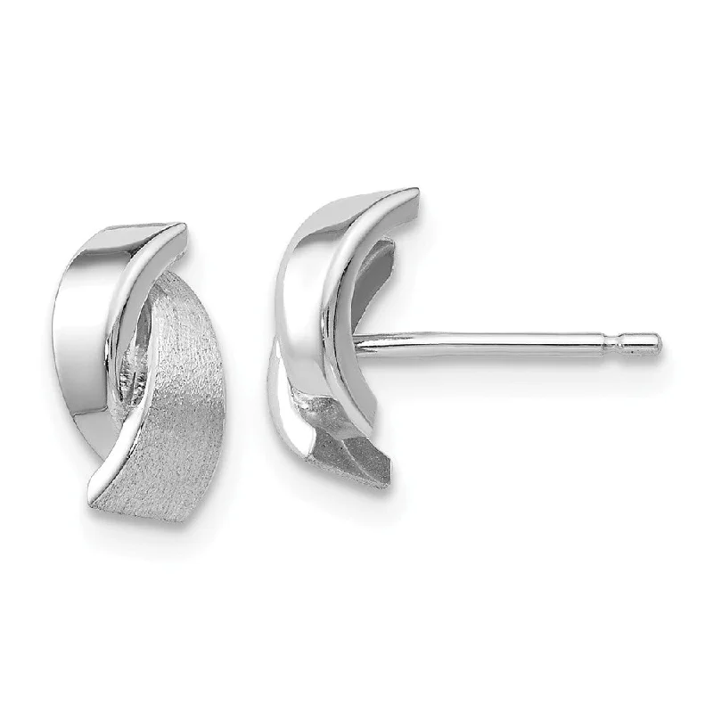 Stylish Hoop Earrings-Small Polished and Satin Crossover Post Earrings in 14k White Gold