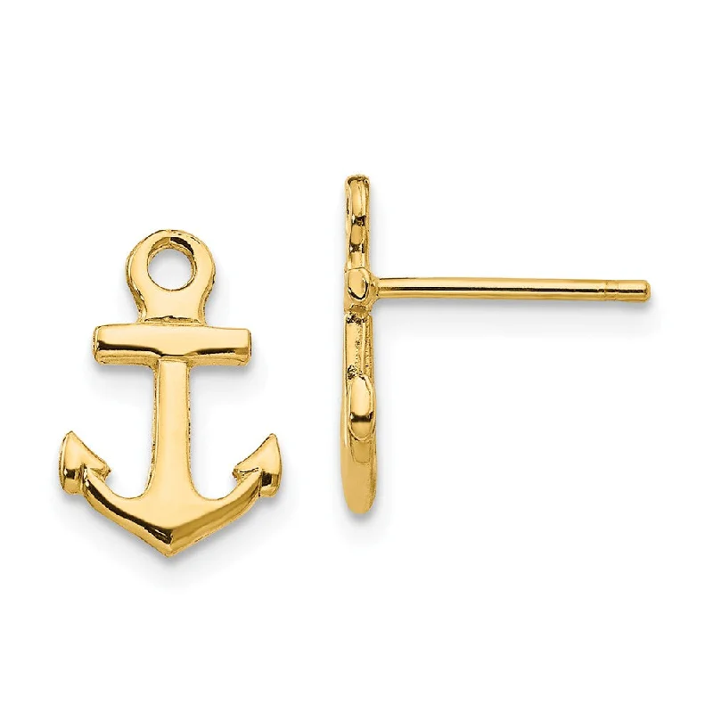 Wedding Drop Earrings-Petite Anchor Post Earrings in 14k Yellow Gold