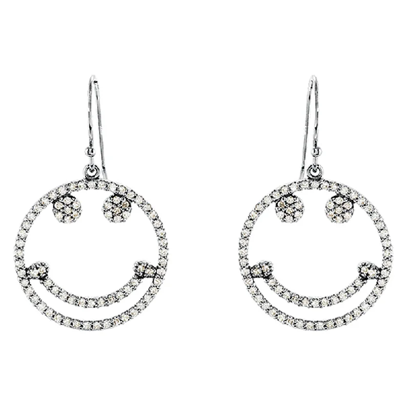 Oval Dangle Earrings-5/8 cttw Diamond Smiley Face Earrings in 14k White Gold