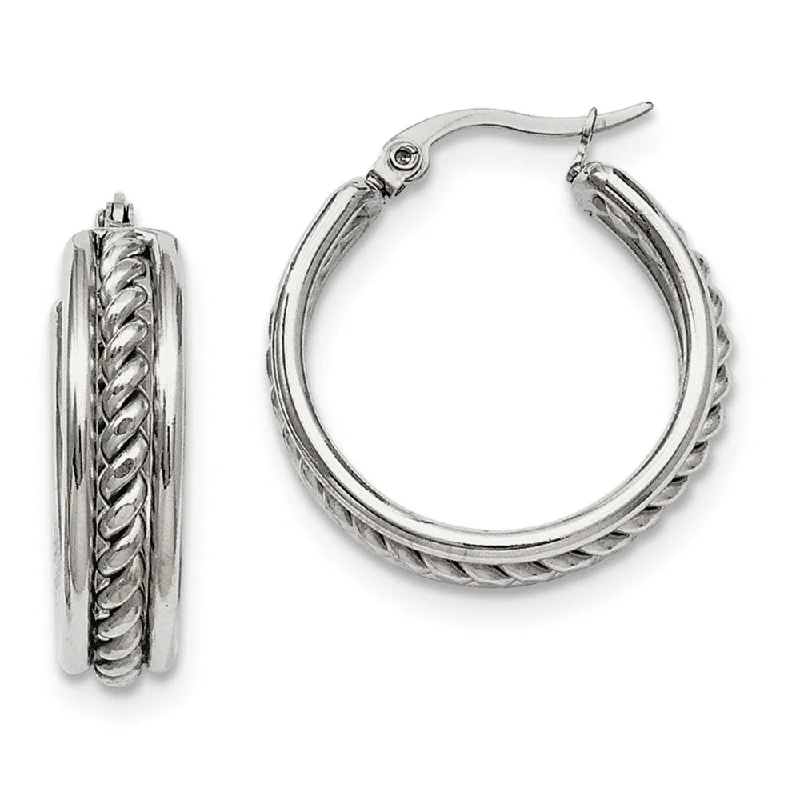 Fashion Earrings for Teens-20mm Twisted Middle Round Hoop Earrings in Stainless Steel