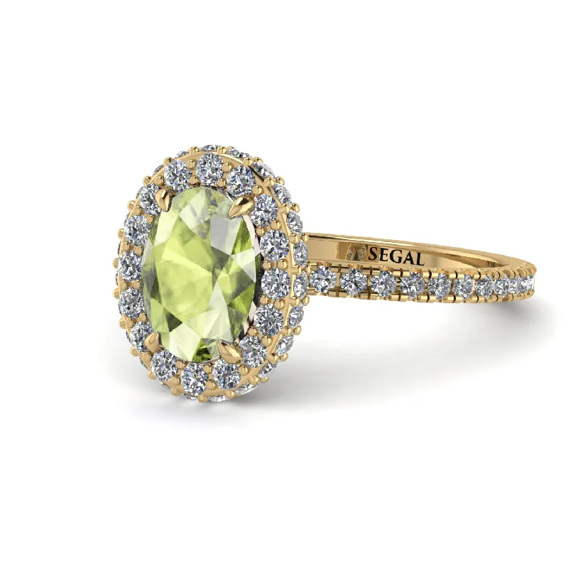 Handcrafted Diamond Rings-Oval Peridot Halo Hidden Diamonds Ring - Amy No. 701