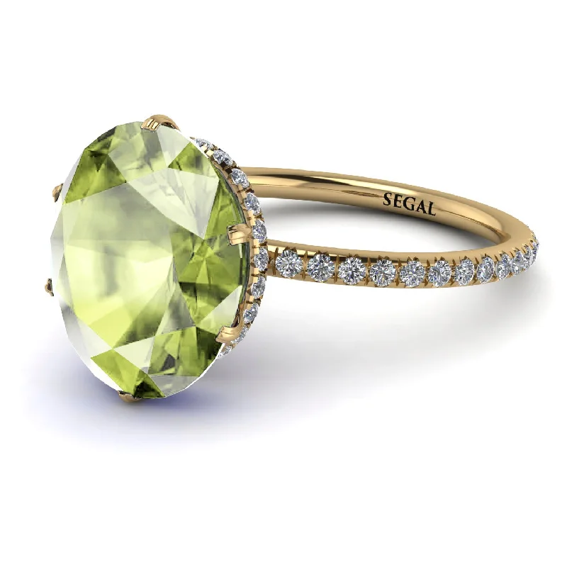 Fashionable Gemstone Wedding Rings-Hidden Halo Oval Peridot Engagement Ring - Gemma No. 701