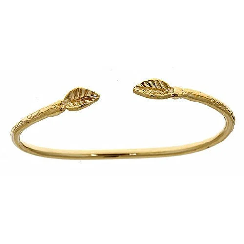 Adjustable Wedding Bangles-Better Jewelry 10K Yellow Gold BABY West Indian Bangle w. Leaf Ends