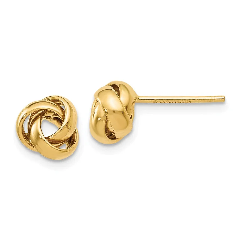 Custom Gold Earrings-7mm (1/4 Inch) Polished Love Knot Post Earrings in 14k Yellow Gold