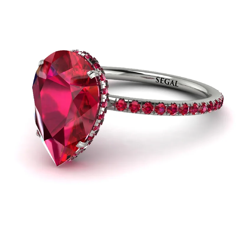 Simple Engagement Rings-Hidden Halo Elegant Pear Ruby Engagement Ring - Ariel No. 57