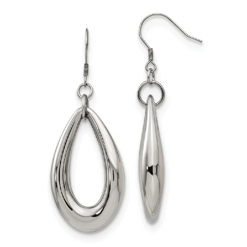 Sparkling Drop Earrings-35mm Puffed Teardrop Dangle Earrings in Stainless Steel