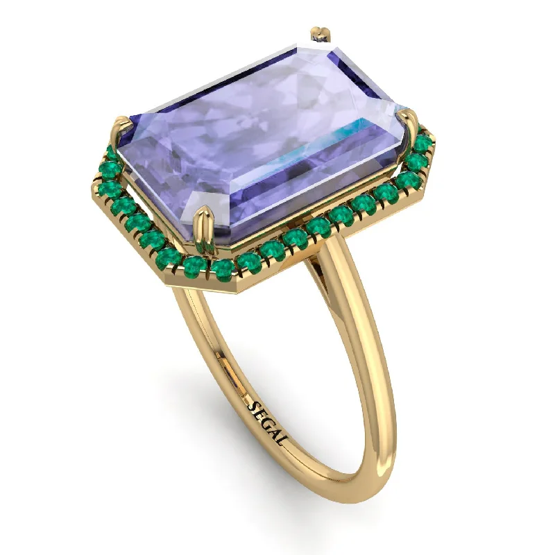 Fashionable Statement Rings-Halo Emerald Cut Tanzanite Engagement Ring - Izabella No. 204