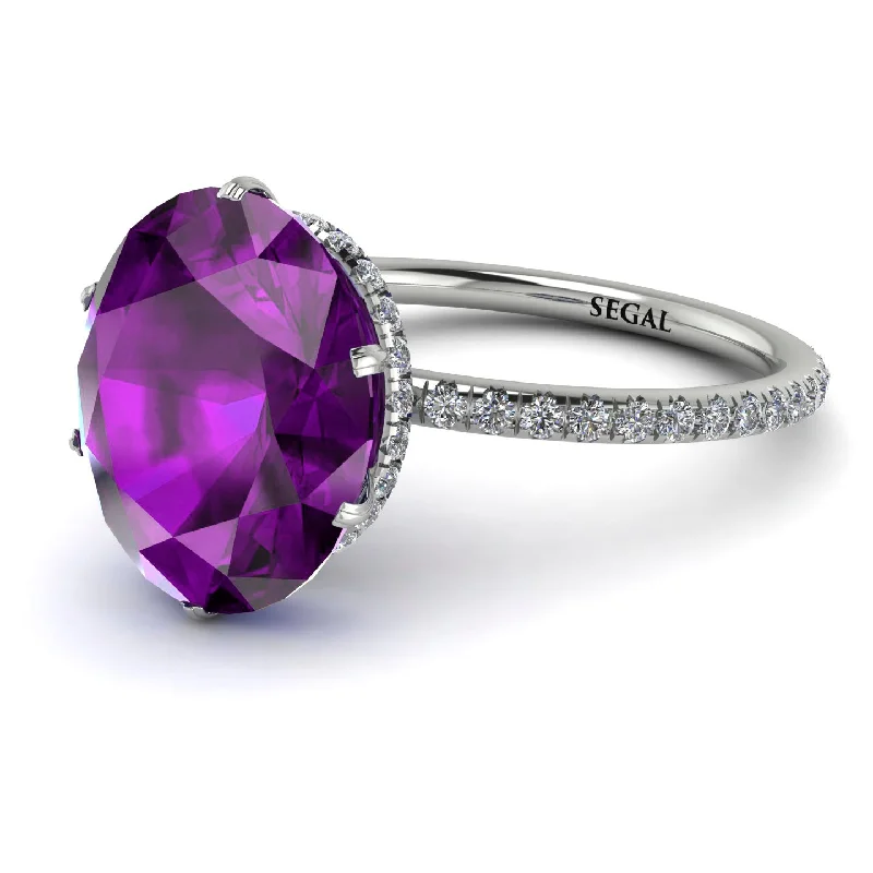 Handcrafted Wedding Bands-Hidden Halo Oval Amethyst Engagement Ring - Gemma No. 303