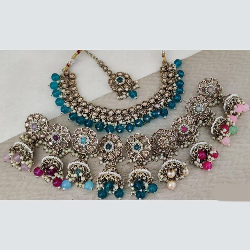 Vintage Style Necklaces-Rani Sati Jewels Gold Plated Crystal Stone And Beads Necklace Set