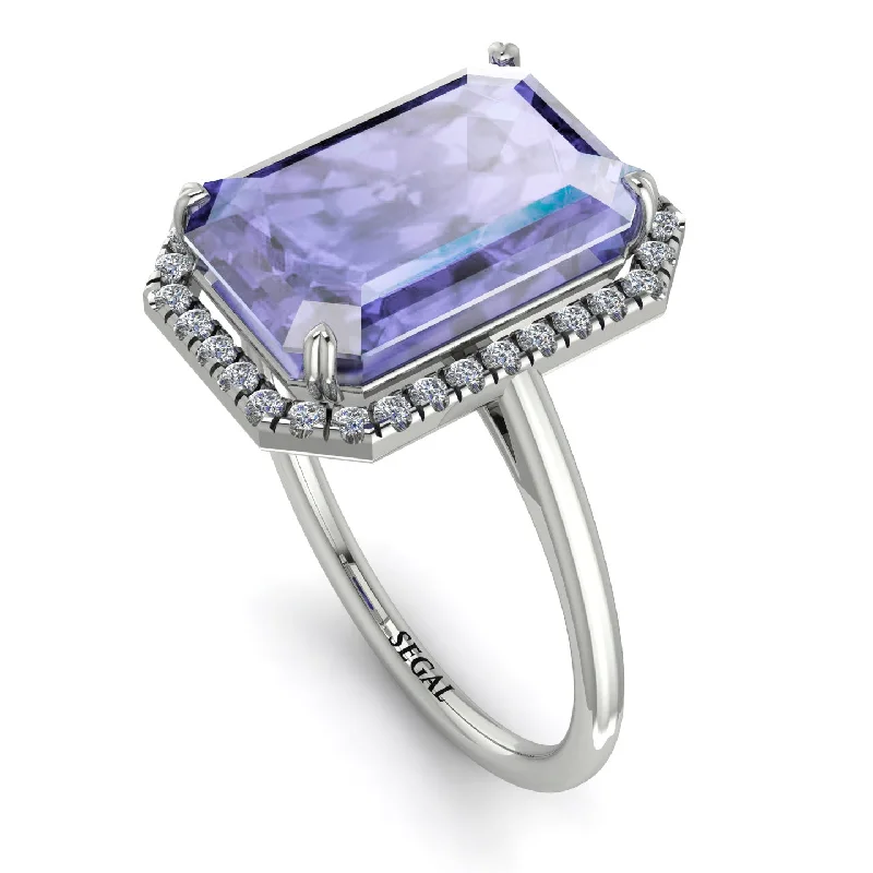 Men’s Gold Rings-Halo Emerald Cut Tanzanite Engagement Ring - Izabella No. 203