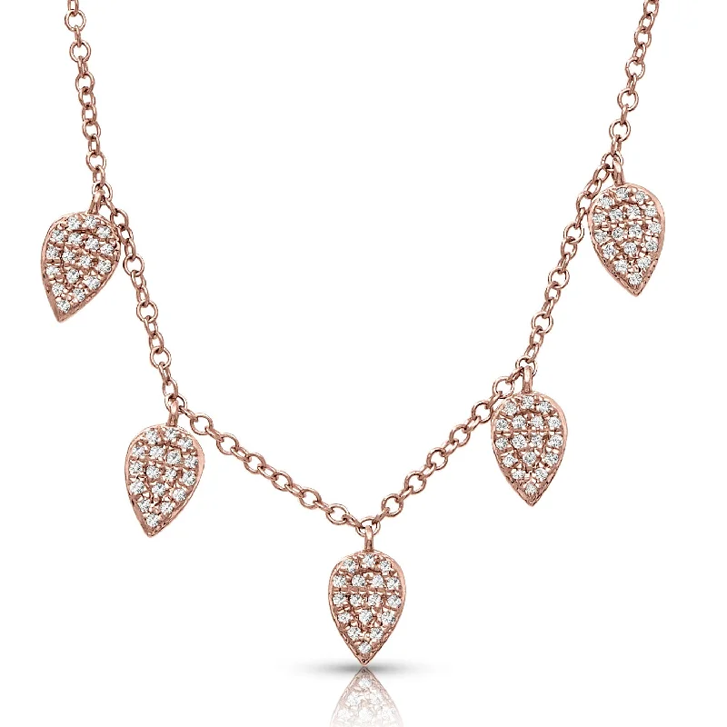 Trendy Heart Necklaces-0.20 ctw Pave Diamond Leaves Chain Necklace Pendant