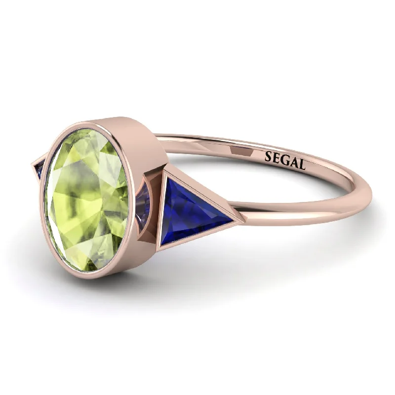 Vintage Gold Rings-Geometrical Bezel Peridot Ring - Trinity No. 714