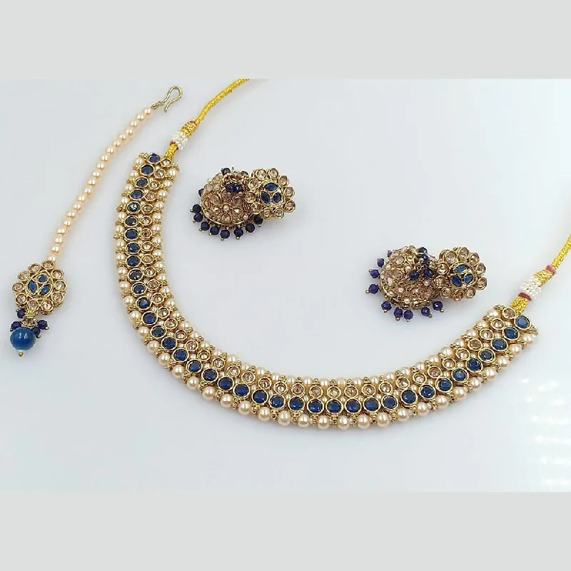 Luxury Gold Necklaces-Pooja Bangles Gold Plated Austrian Stone and Pearl Necklace Set