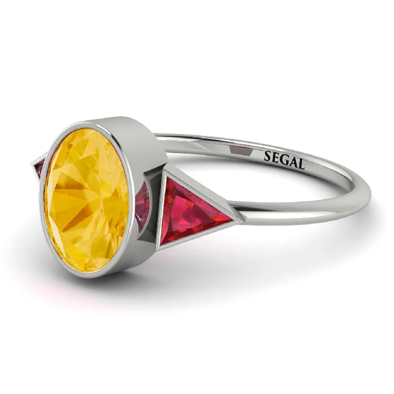 Personalized Diamond Rings-Geometrical Bezel Citrine Ring - Trinity No. 612