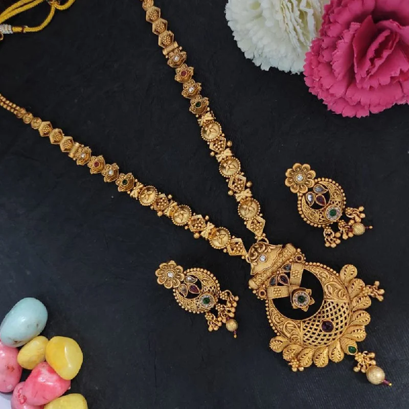 Classic Chain Necklaces-Heera Jewellers Gold Plated Crystal Stone Long Necklace Set