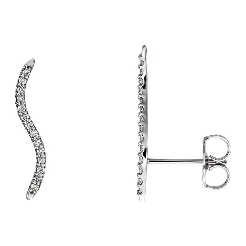 Custom Gemstone Earrings-2.3 x 19mm 14k White Gold 1/6 CTW (G-H, I1) Diamond Wavy Ear Climbers