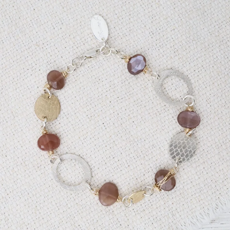 Custom Engraved Bracelets-Chocolate Moonstone Link Bracelet