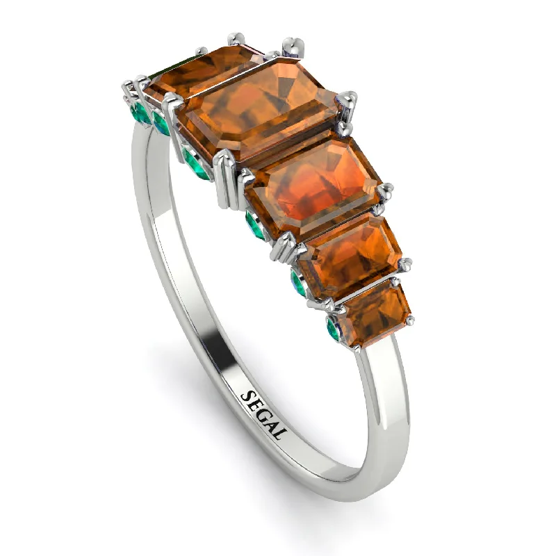 Silver and Gold Rings-Emerald Cut Brown Diamond Ring With Hidden Emeralds - Brynlee No. 1106