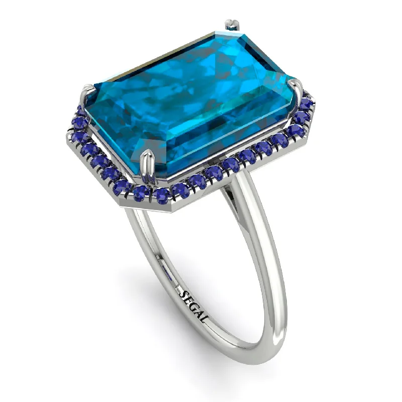 Classic Wedding Ring Sets-Halo Emerald Cut Blue Topaz Engagement Ring - Izabella No. 515