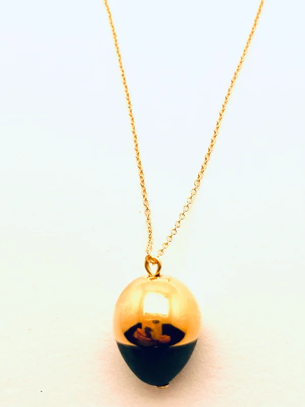 Large Pendant Necklaces-Gold Dippd Acorn Necklace, Black