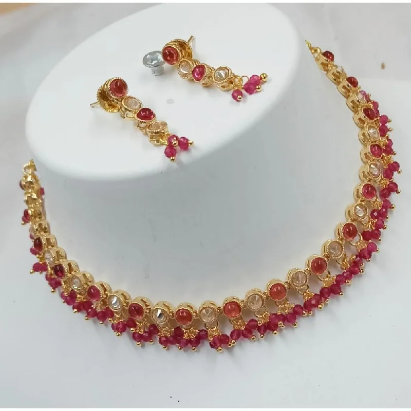 Custom Long Necklaces-Akruti Collection Gold Plated Crystal Stone Necklace Set