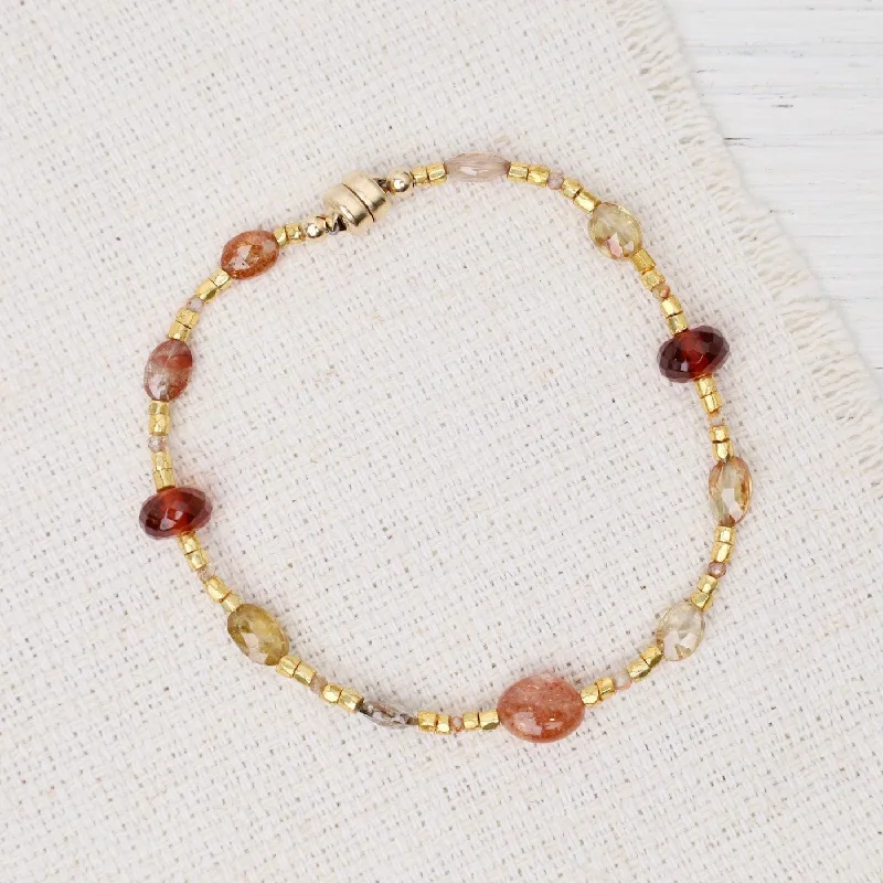 Designer Cuff Bracelets-Gold Glass, Zircon, Garnet, Sunstone Magnetic Bracelet