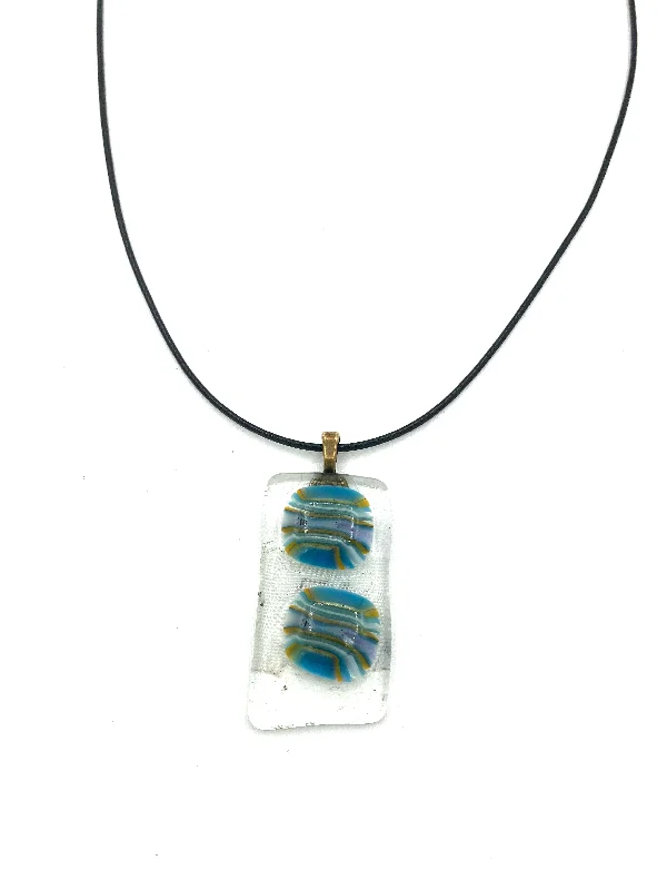 Long Gold Chain Necklaces-Necklace with Fused Glass Pendant, Small Pendant, Clear with Green Stripes