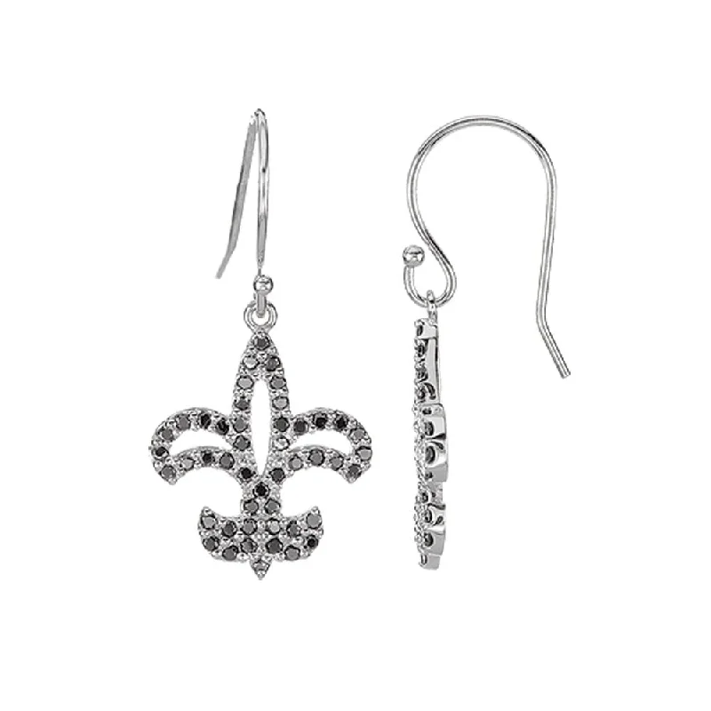 Elegant Gemstone Earrings-1/2 cttw Black Diamond Fleur-De-Lis Earrings in 14k White Gold