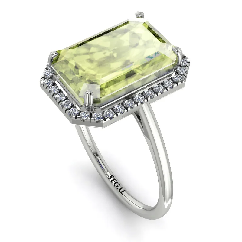 Engagement Rings with Emerald-Halo Emerald Cut Peridot Engagement Ring - Izabella No. 703