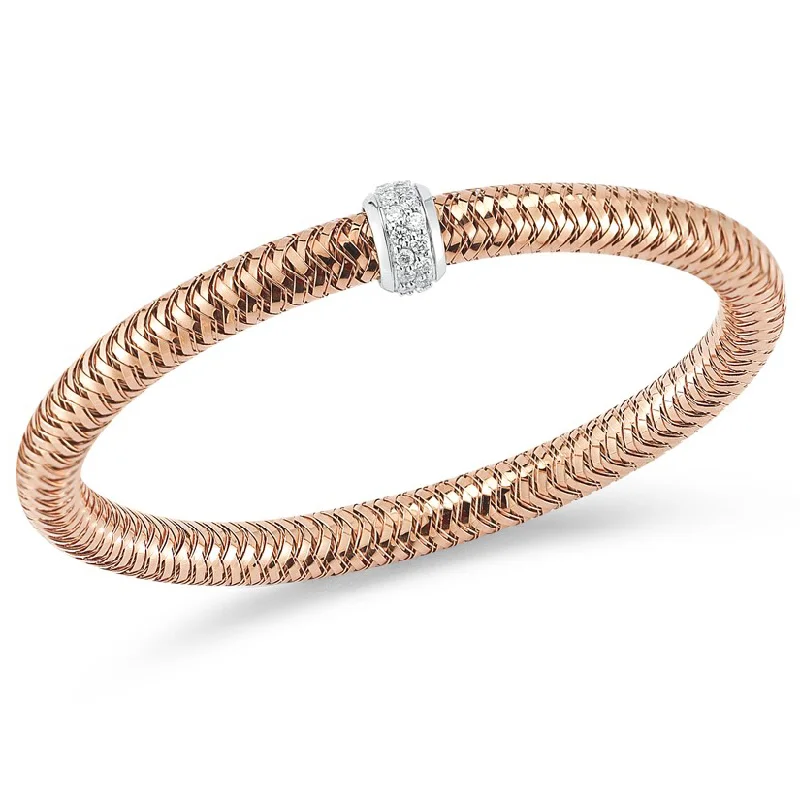 Adjustable Gemstone Cuff Bracelets-Roberto Coin Primavera 18K Rose Gold Stretch Bracelet with Diamonds