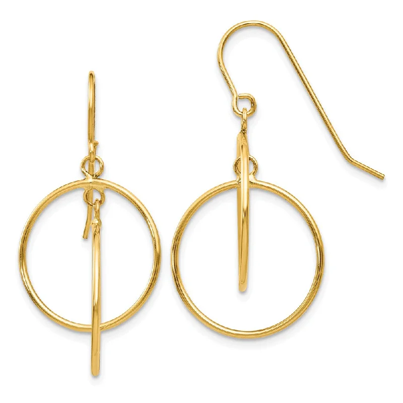 Trendy Silver Earrings-Double Circle Dangle Earrings in 14k Yellow Gold