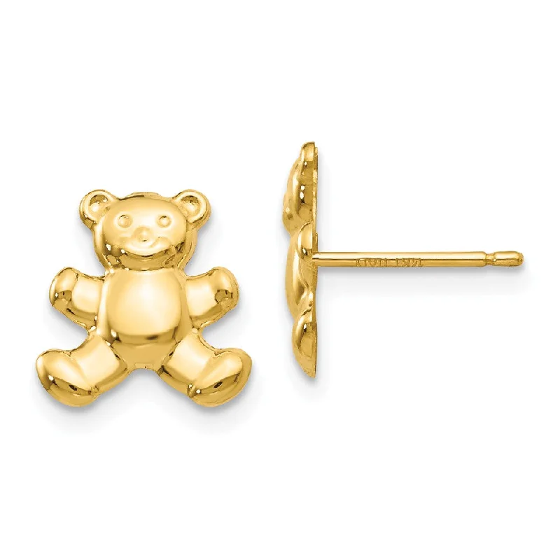 Pretty Pearl Earrings-Kids 10mm Teddy Bear Post Earrings in 14k Yellow Gold