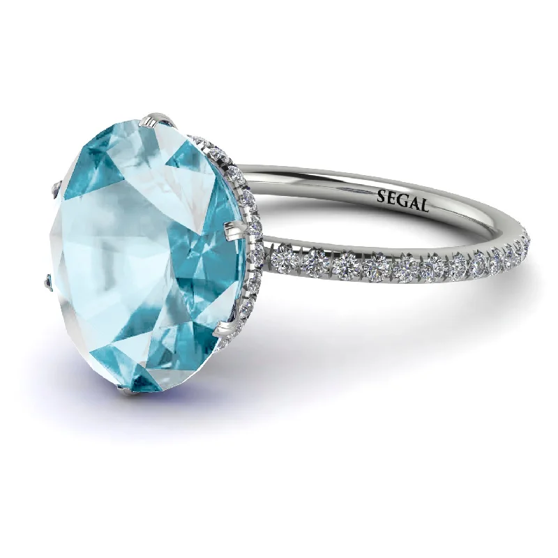 High-Quality Wedding Bands-Hidden Halo Oval Aquamarine Engagement Ring - Gemma No. 403