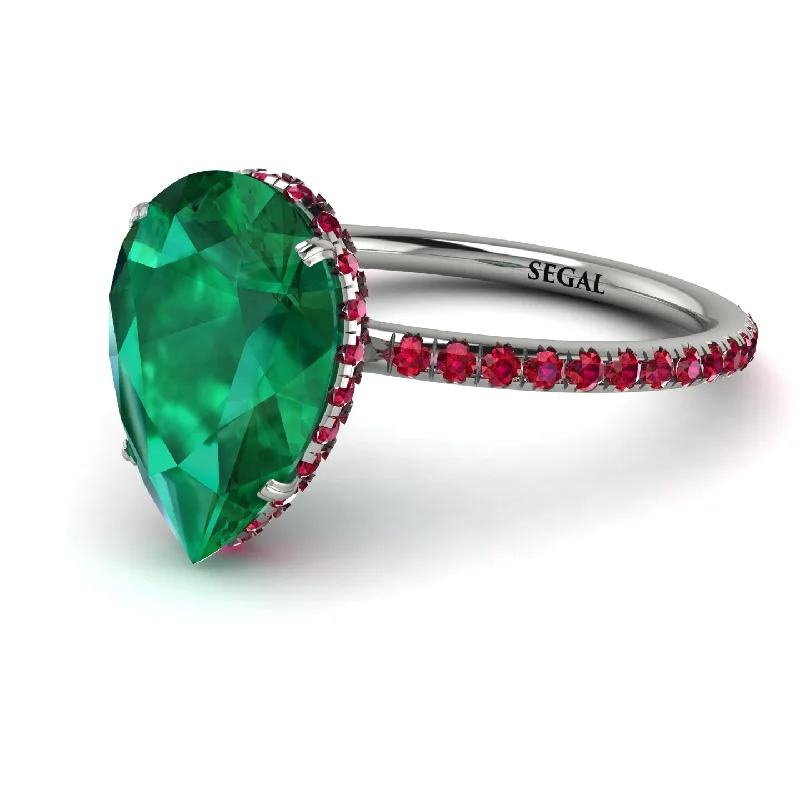 Large Gemstone Rings-Hidden Halo Elegant Pear Emerald Engagement Ring - Ariel No. 51