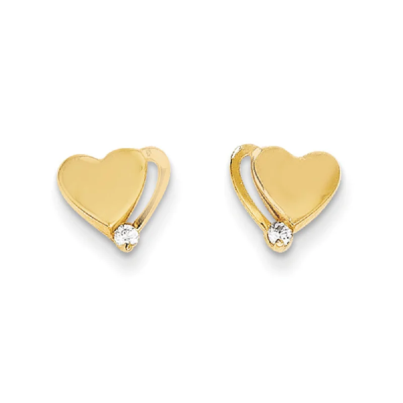 Beautiful Hoop Earrings-Kids 14k Yellow Gold & CZ 8mm Polished Shadow Heart Post Earrings