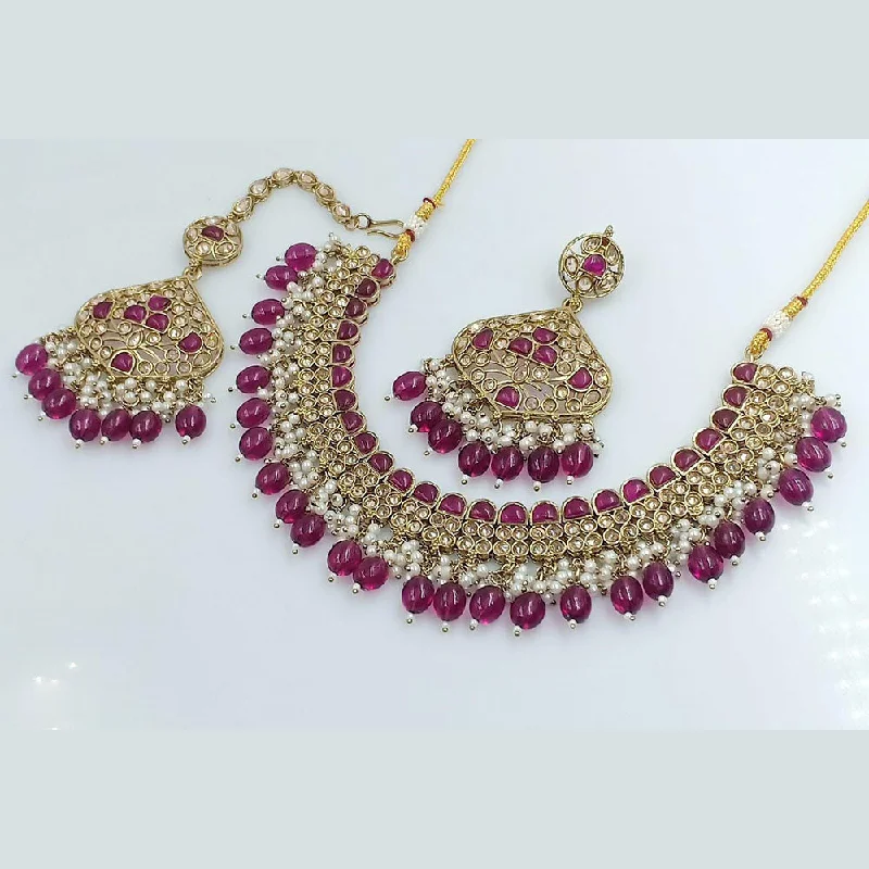 Classic Gold Necklaces-Rani Sati Jewels Gold Plated Crystal Stone And Beads Necklace Set