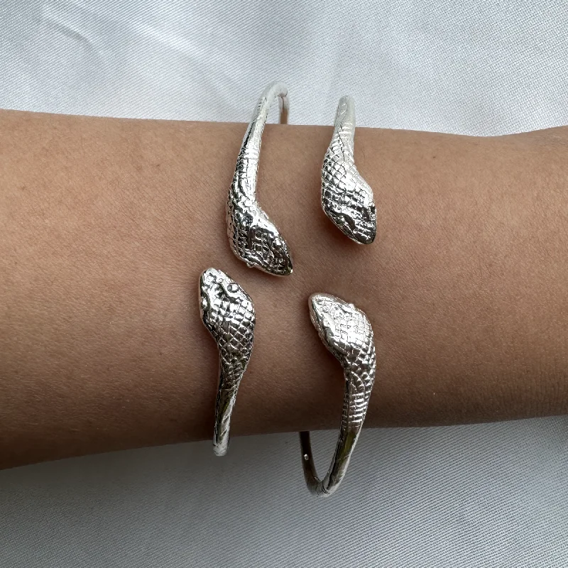 Custom Gemstone Bangles-Better Jewelry Snake Ends .925 Sterling Silver West Indian Bangles, 28.5 grams, 1 pair