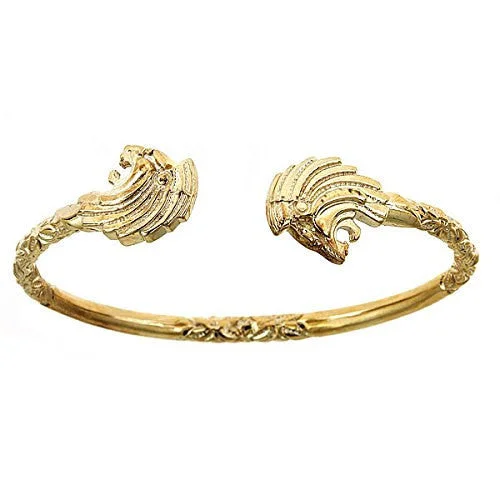 Silver Bangles for Brides-Better Jewelry 10K Yellow Gold West Indian Bangle w. Lion Ends