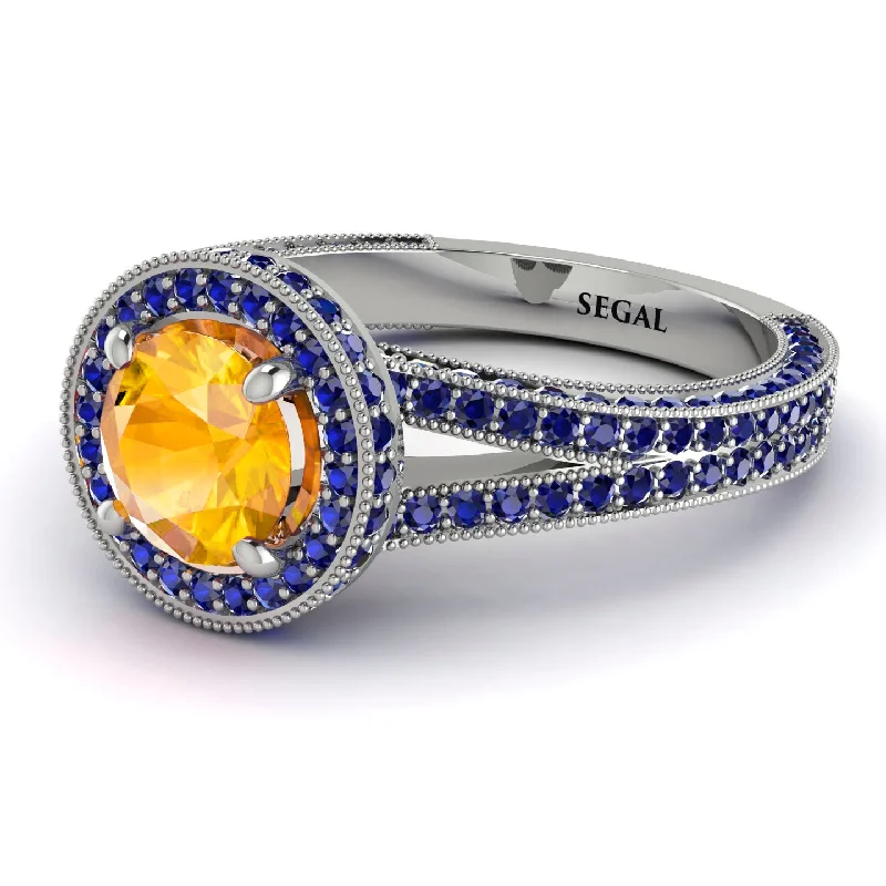 Adjustable Diamond Rings-Milgrain Round Yellow Diamond Engagement Ring - Payton No. 1015