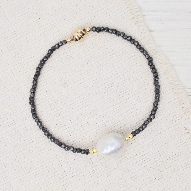 Elegant Tennis Bracelets for Women-Edison Pearl Oxidized Silver & Vermeil Magnetic Bracelet