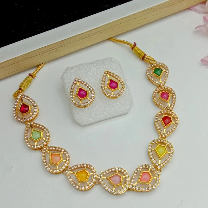 Trendy Birthstone Necklaces-SP Jewellery Gold Plated Crystal Stone Necklace Set