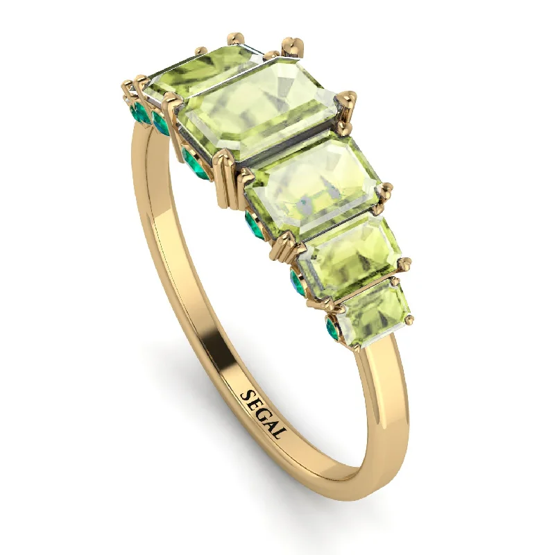 Gold Ring Sets-Emerald Cut Peridot Ring With Hidden Emeralds - Brynlee No. 704