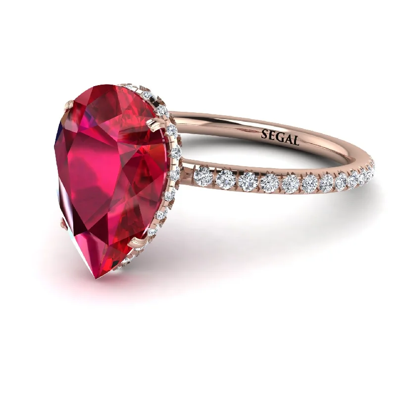 Unique Gemstone Engagement Rings-Hidden Halo Elegant Pear Ruby Engagement Ring - Ariel No. 11