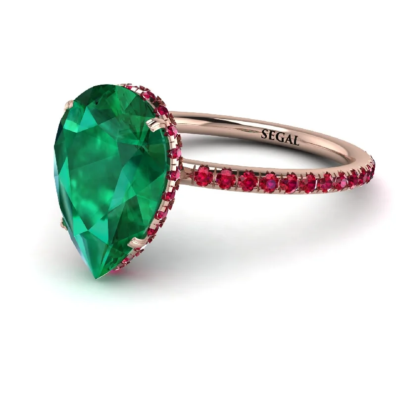 Luxury Gold Wedding Rings-Hidden Halo Elegant Pear Emerald Engagement Ring - Ariel No. 50