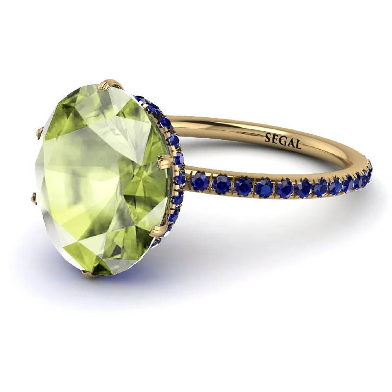 Luxury Silver Rings-Hidden Halo Oval Peridot Engagement Ring - Gemma No. 713