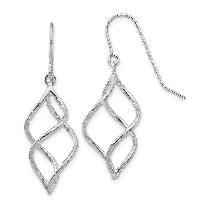 Trendy Drop Earrings-Short Twisted Dangle Earrings in 14k White Gold