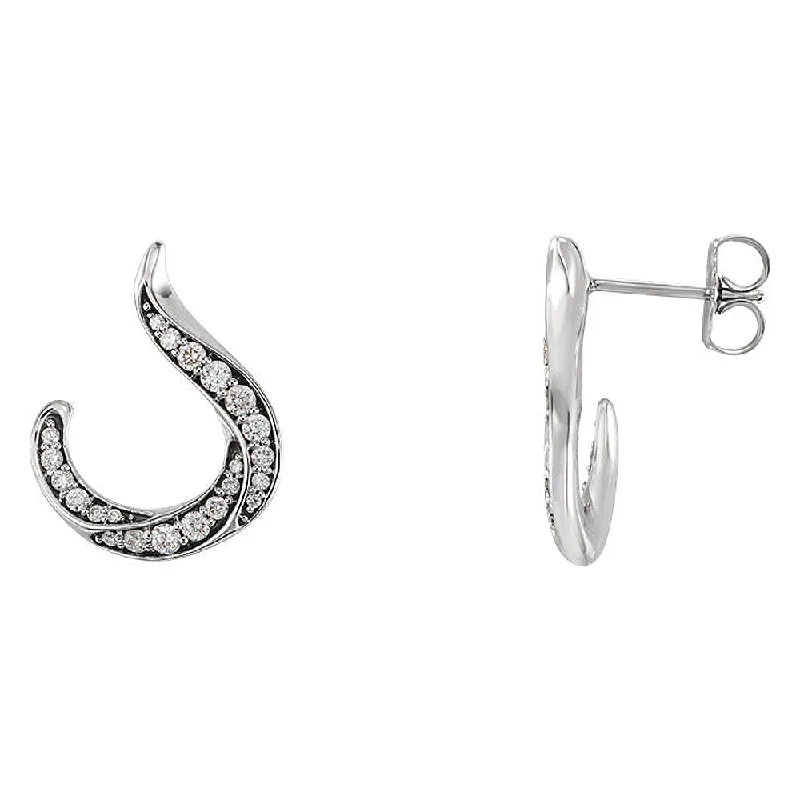 Fashionable Hoop Earrings-14 x 16mm 14k White Gold 3/8 CTW (G-H, I1) Diamond J-Hoop Earrings