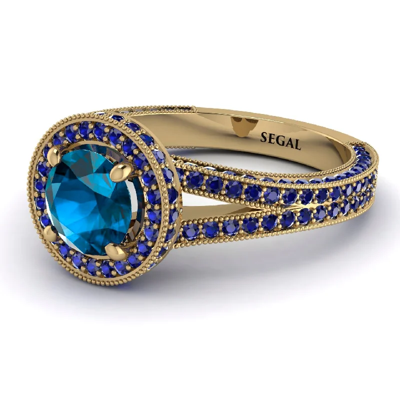 Luxury Engagement Rings-Milgrain Round Blue Topaz Engagement Ring - Payton No. 513